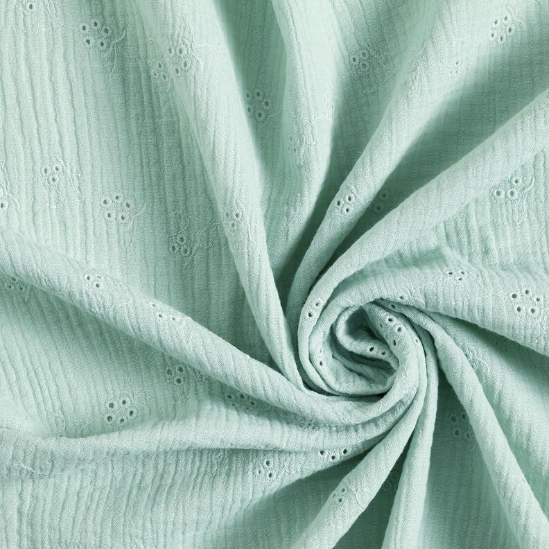 Muslin/Dubbel-krinkelväv Engelskt broderi blomrankor – ljus mint,  image number 3