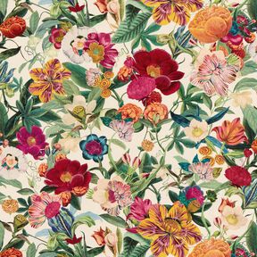 Dekorationstyg Halvpanama Magnifika blommor – natur/purpur, 