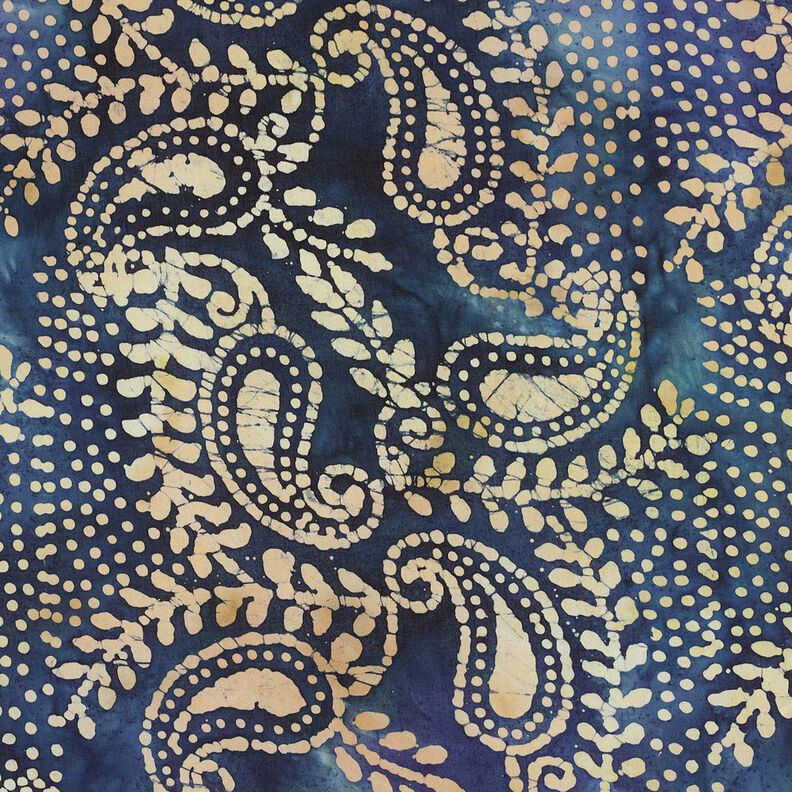 Fin bomullsbatist Batik Paisley – havsblå/sand,  image number 1