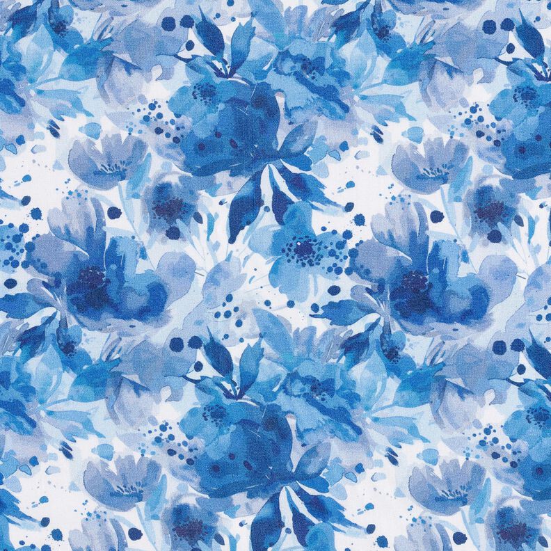 Viskostyg blommor med färgklickar – kungsblått/vit, image number 1