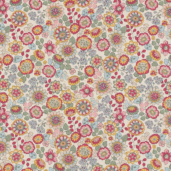 Dekorationstyg Halvpanama Stora blommor   – natur/pink,  image number 1