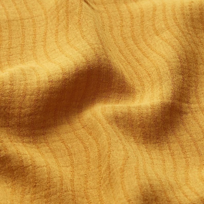 Linne-bomulls-mix Jacquard vågmönster – currygul,  image number 2