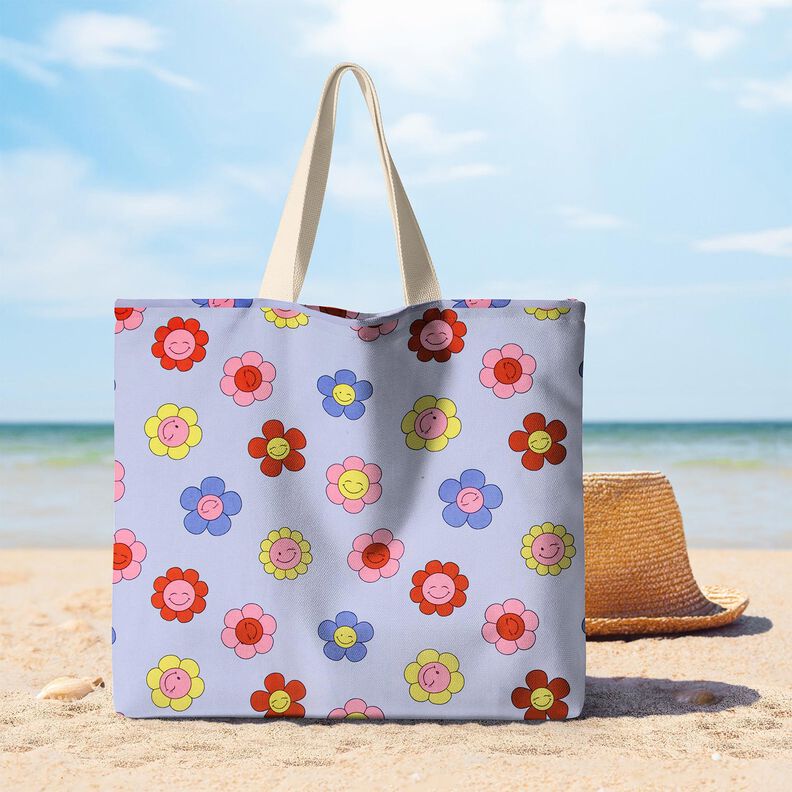 Behandlad bomull Glada blommor | Poppy Fabrics – babyblått/rosa, image number 9