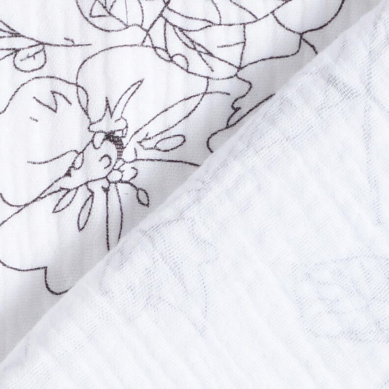 Muslin/Dubbel-krinkelväv Målad blomsteräng – vit/svart,  image number 4