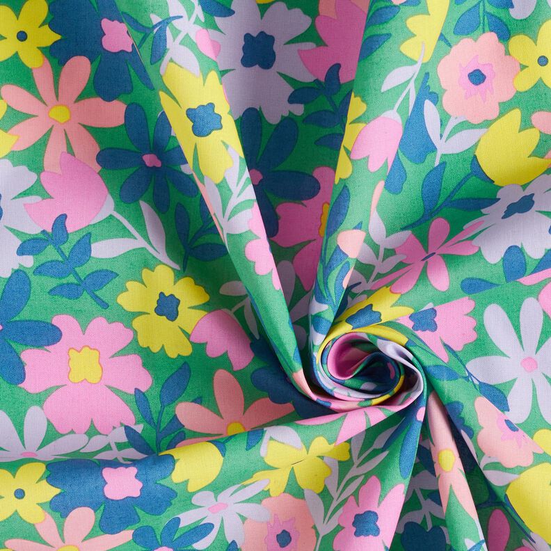 Behandlad bomull Pastellblommor | Poppy Fabrics – gräsgrönt/rosa, image number 4