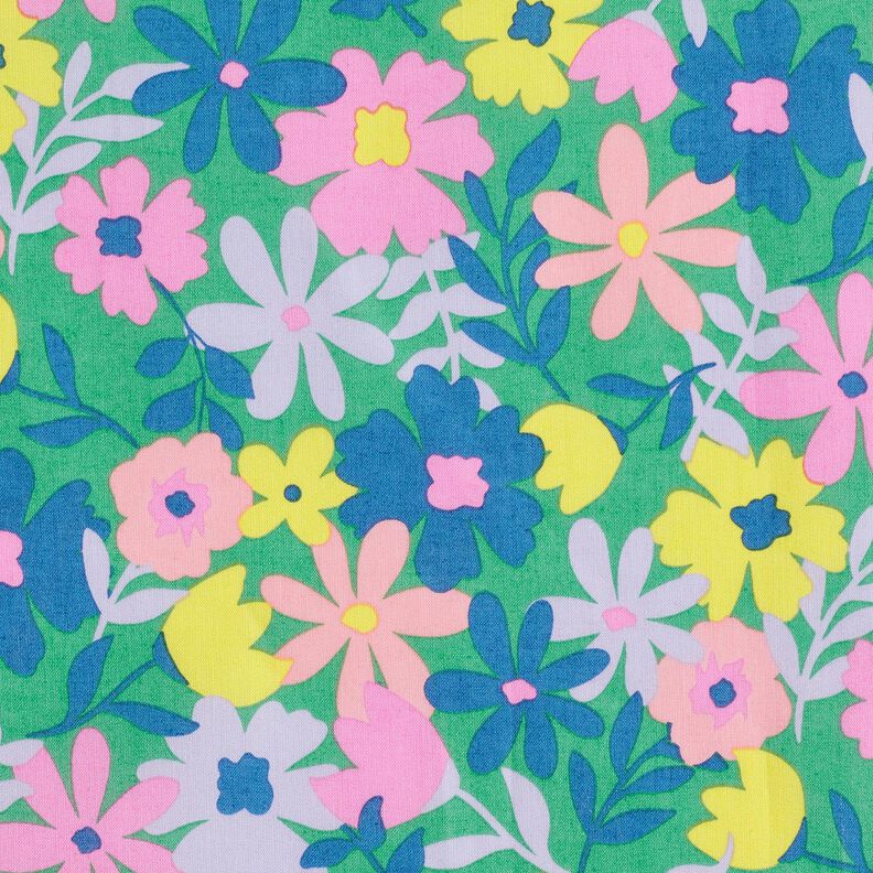 Behandlad bomull Pastellblommor | Poppy Fabrics – gräsgrönt/rosa, image number 7