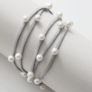 Konstläderband med pärlor [ 3 mm ] – grått, 