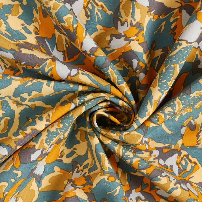 Viskostyg Abstrakt blomsterhav – blågran/currygul,  image number 3