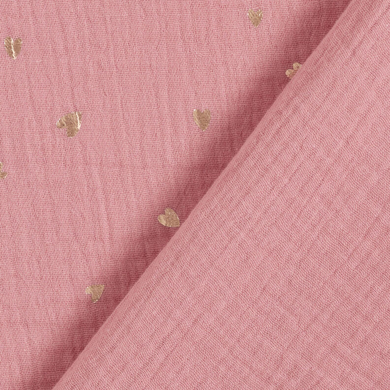 Muslin/Dubbel-krinkelväv Hjärtan Folietryck | by Poppy mörk gammelrosa/guldmetallic,  image number 5