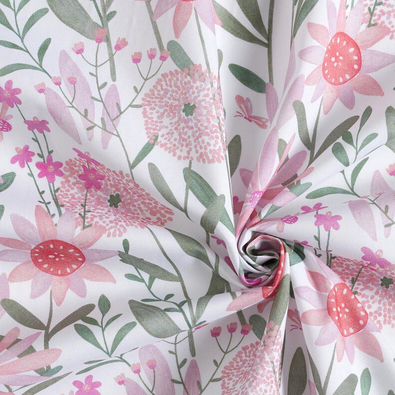 Bomullspoplin Stora ängsblommor Digitaltryck | Poppy Fabrics – vit,  image number 3