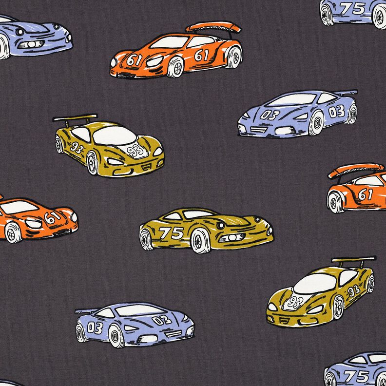 French Terry Sommarsweat Racerbilar | Poppy Fabrics – grått, image number 1
