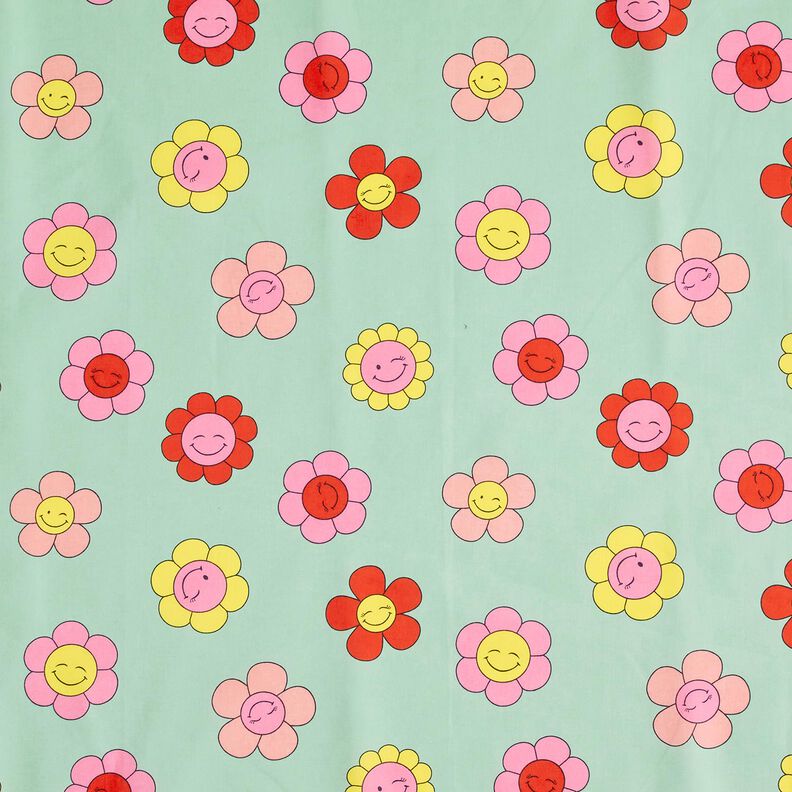 Behandlad bomull Glada blommor | Poppy Fabrics – mint/citrongul, image number 1