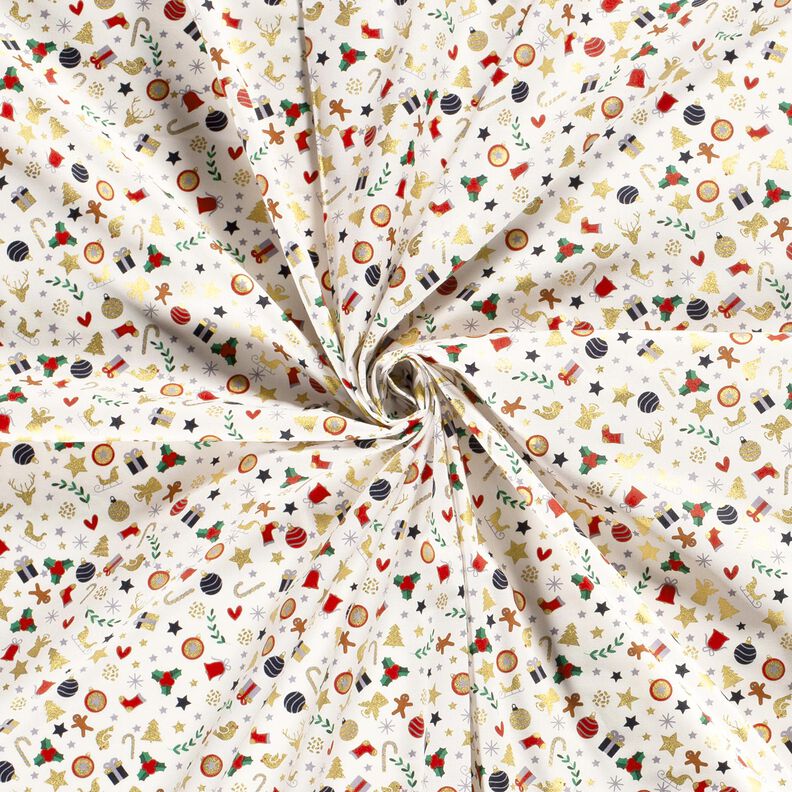 Bomullstyg Poplin små julmotiv – ljusbeige/guld, image number 3