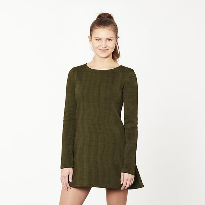 Strukturerad jersey små rutor – khaki, image number 4