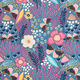 Bomullstyg Kretong fjärilar och blommor – blågrått/pink,  thumbnail number 1