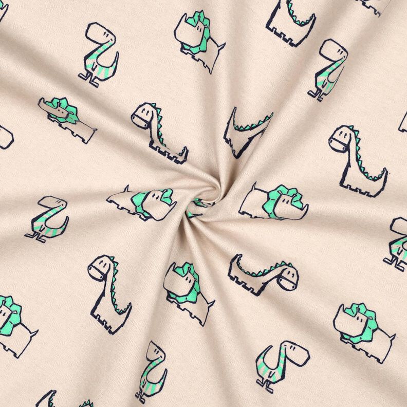 Bomullsflanell fräcka dinosaurier | Poppy Fabrics – natur/smaragdgrön, image number 3