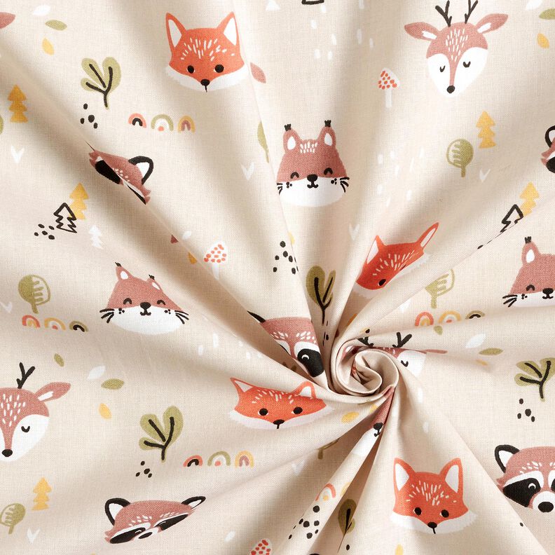 Bomullspoplin skogsdjurshuvuden &ndash; natur/koppar,  image number 3