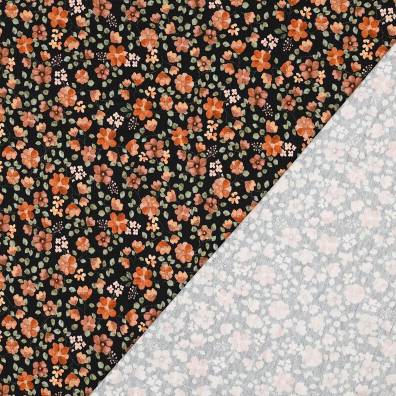 GOTS Bomullsjersey höstblommor Digitaltryck – svart/persikofärgad,  image number 3