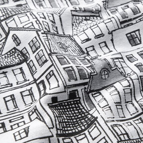 Dekorationstyg Jacquard by i linjekonst – svart/vit, 