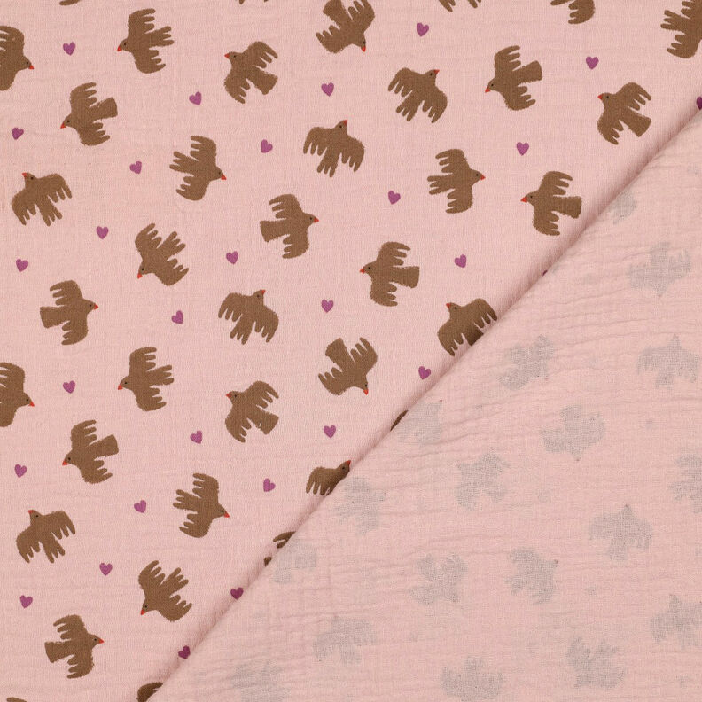 GOTS Muslin/Dubbel-krinkelväv Fåglar och hjärtan | Poppy Fabrics – gammalt rosa, image number 5