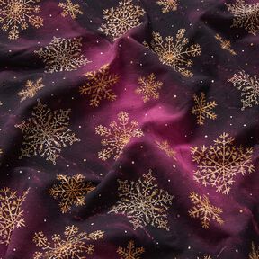 French Terry Sommarsweat snöflingor Vintergatan | Glitzerpüppi – aubergine/gammalguld, 