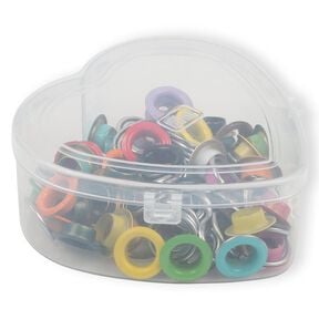 Öglor med brickor, i hjärtformad låda [11 mm] | Prym – röd, 