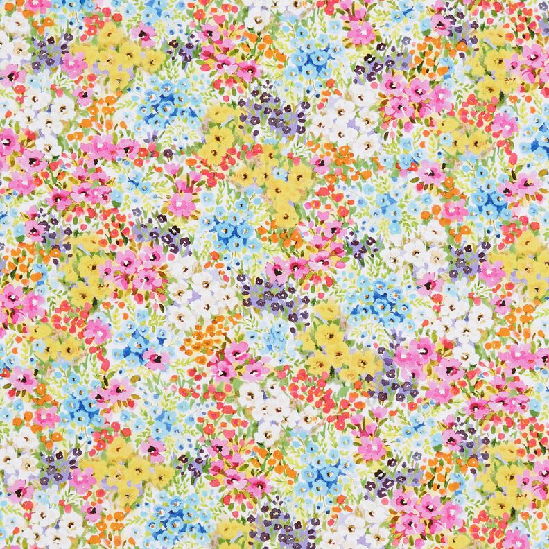 Bomullstyg Poplin färgglada blommor – lavender/blå,  image number 1