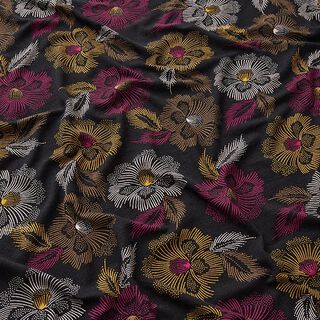 Viskosjersey blommiga fyrverkerier – svart/violett, 