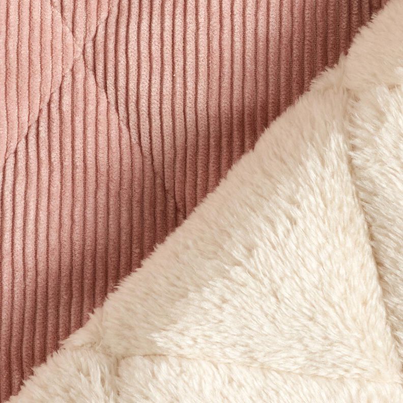 Quiltat tyg Manchester med undersida i päls med romber – gammalt rosa, image number 5