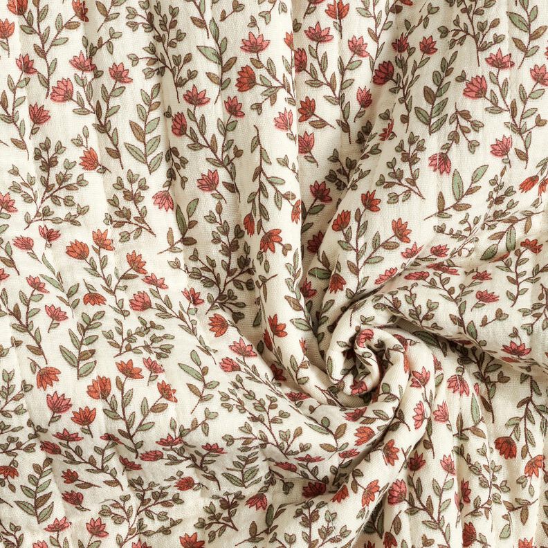 Muslin Quiltat tyg romantiska blommor – yllevit/ljus bärfärg,  image number 5