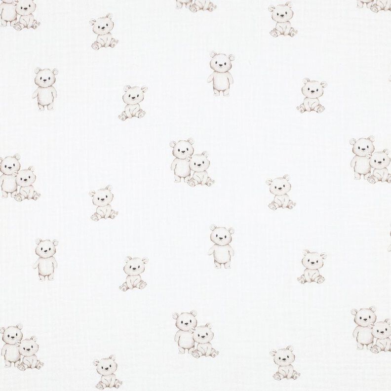 GOTS Muslin/Dubbel-krinkelväv Vänliga björnar Digitaltryck | Poppy Fabrics – elfenbensvit/ljus,  image number 1