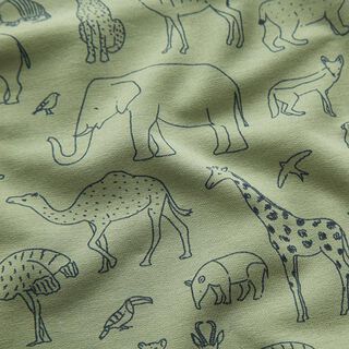 French Terry Sommarsweat gezeichnete Safari-Tiere – ljus kaki, 
