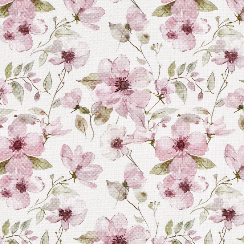 Duktyg Akvarellblommor – elfenbensvit/ljus gammelrosa,  image number 1