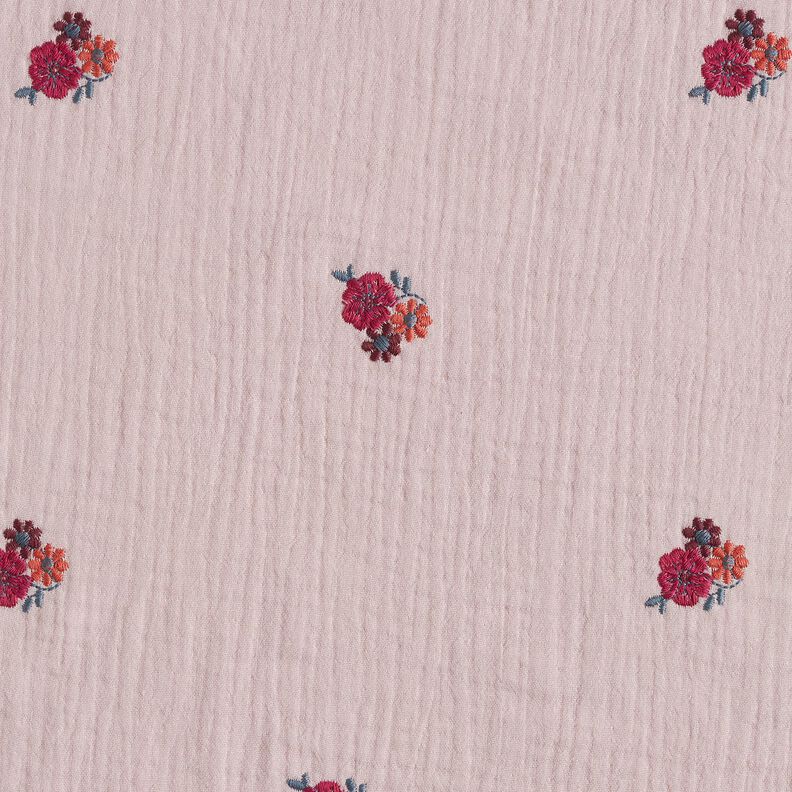Muslin/Dubbel-krinkelväv Broderade blommor | Poppy Fabrics – ljus gammelrosa,  image number 1