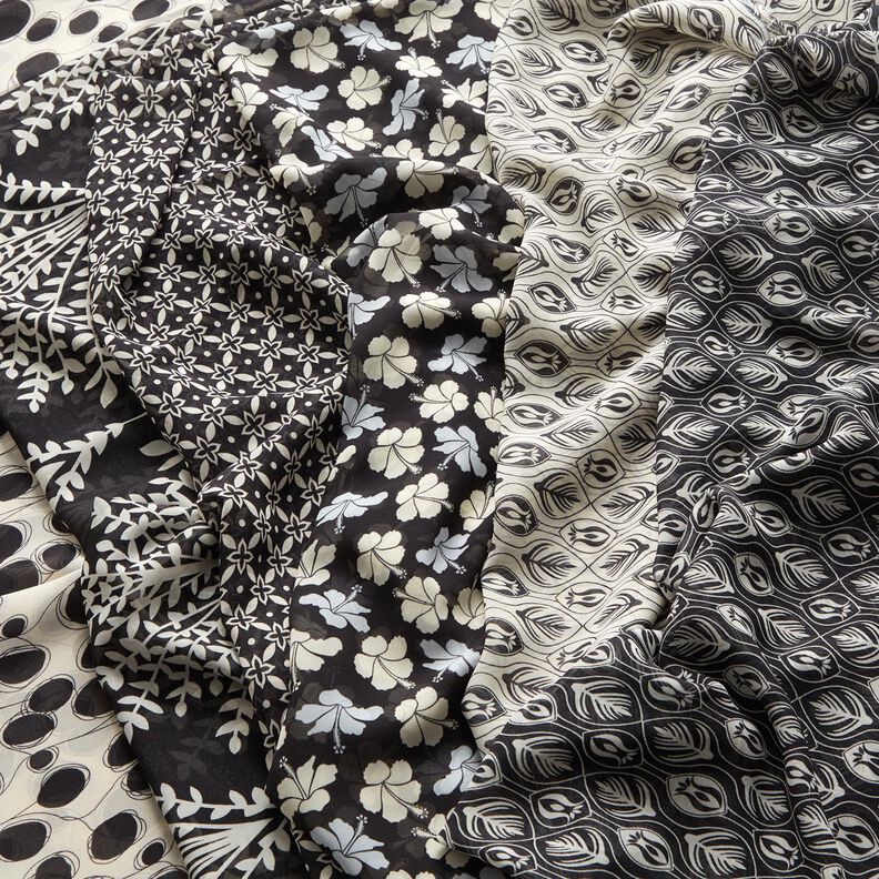 Chiffong ornamentmönster – vit/svart, image number 5