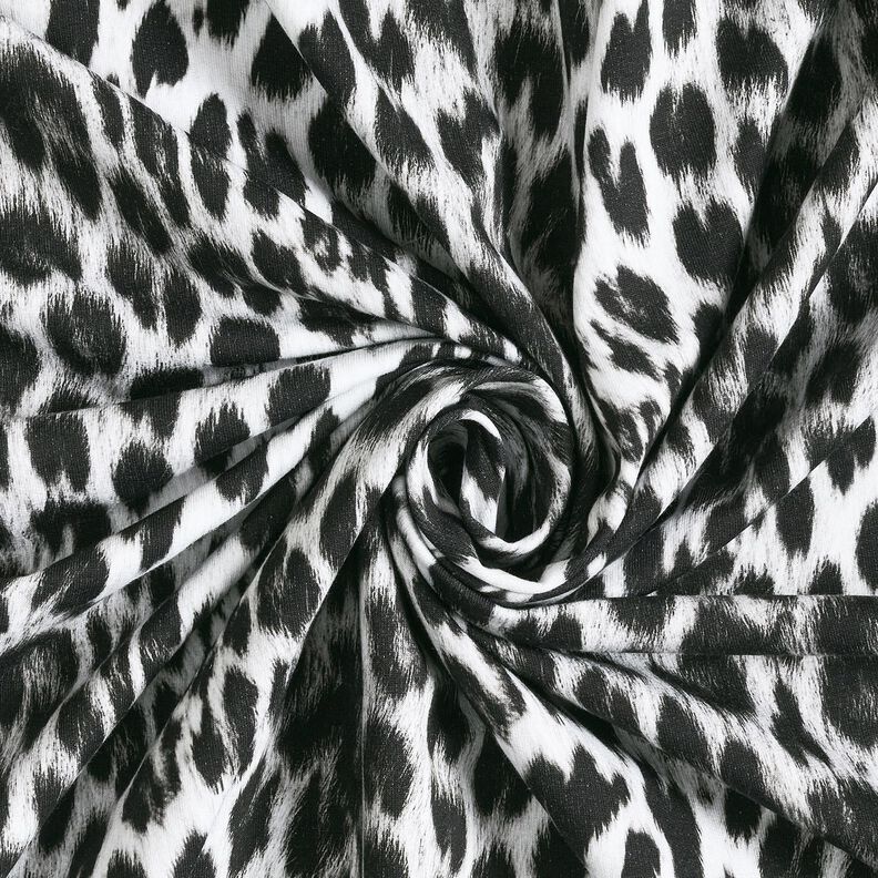 French Terry, borstad, snöleopard digitaltryck – svart/vit,  image number 3