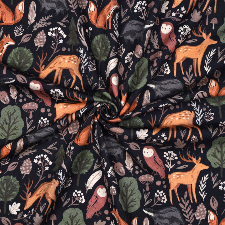 Sweatshirt Ruggad djur i skogen Digitaltryck | Poppy Fabrics – nattblå, image number 3