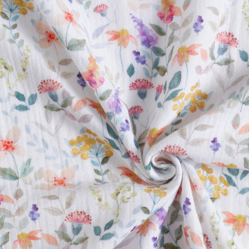 Muslin/Dubbel-krinkelväv Blomsteräng akvarell Digitaltryck | Poppy Fabrics – vit,  image number 3