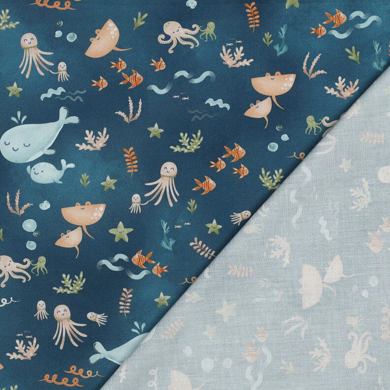 Bomullspoplin Glada havsdjur Digitaltryck | Poppy Fabrics – havsblå, image number 4