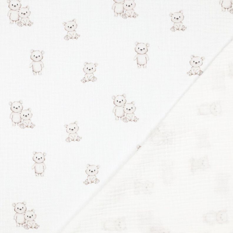 GOTS Muslin/Dubbel-krinkelväv Vänliga björnar Digitaltryck | Poppy Fabrics – elfenbensvit/ljus,  image number 4