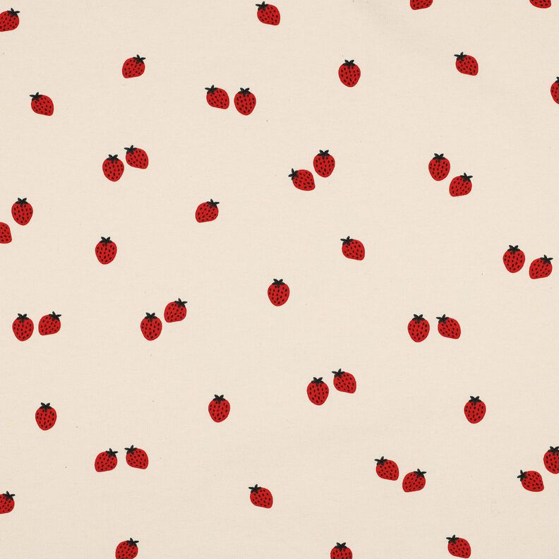 GOTS Bomullsjersey jordgubbar | Poppy Fabrics – ljusbeige/karminröd,  image number 1