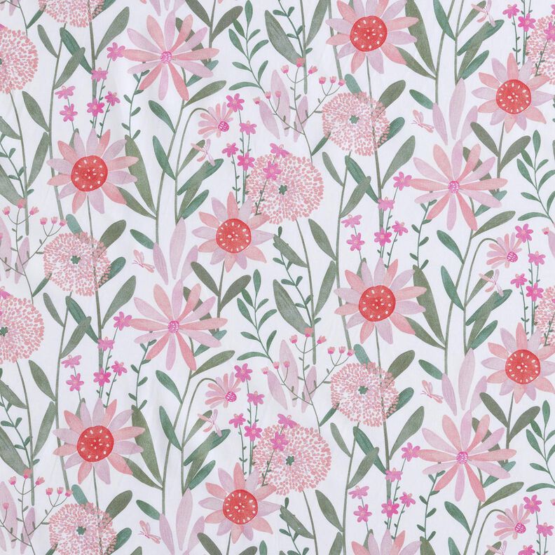 Bomullspoplin Stora ängsblommor Digitaltryck | Poppy Fabrics – vit,  image number 1