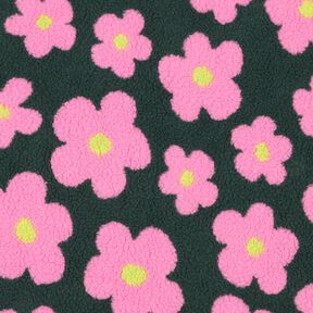 Teddyplysch Blommor | Poppy Fabrics – mörkgrön/pink, 