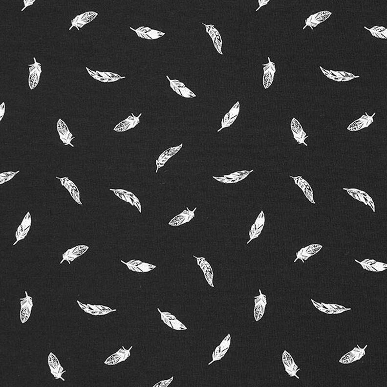 Bomullsjersey Fjädrar – svart,  image number 1