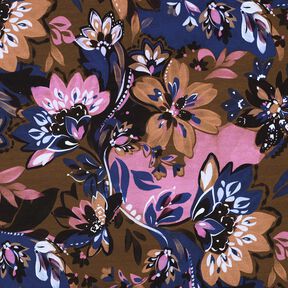 French Terry Sommarsweat Målade blommor Digitaltryck – indigo/brun,  French Terry Sommarsweat Målade blommor Digitaltryck – indigo/brun,