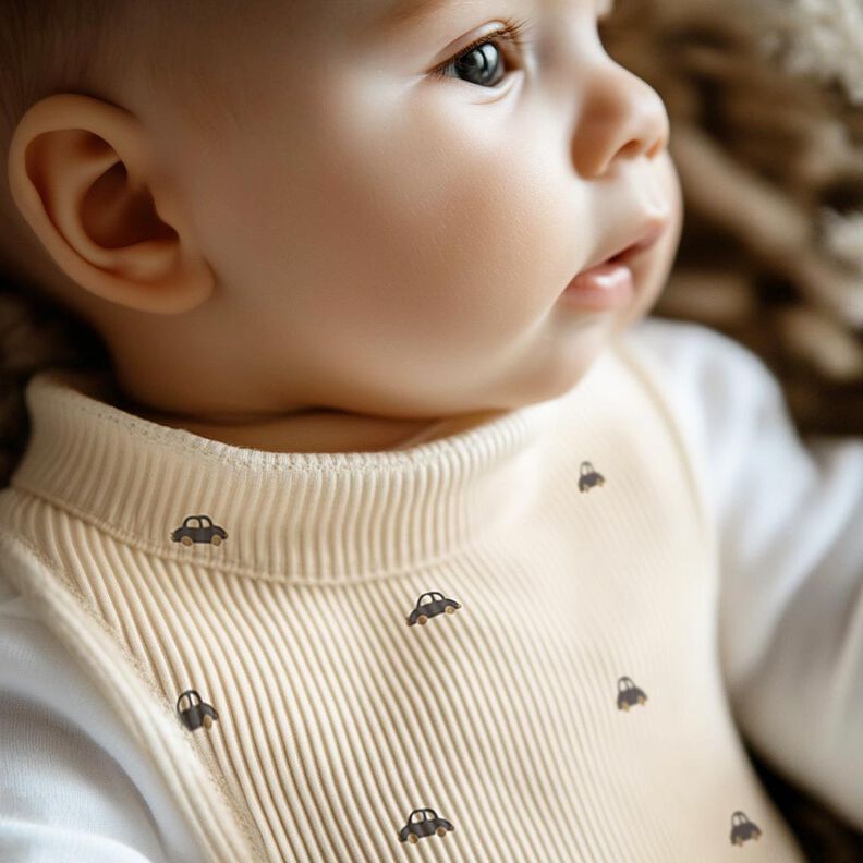 GOTS Ribbad jersey Små bilar | Poppy Fabrics – kräm/svartbrunt, image number 7