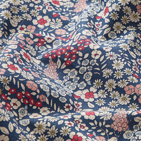 Dekorationstyg Halvpanama Små blommor – marinblått,  image number 2