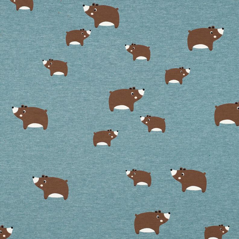 Bomullsjersey björnar | Poppy Fabrics – blågrå/brun,  image number 1