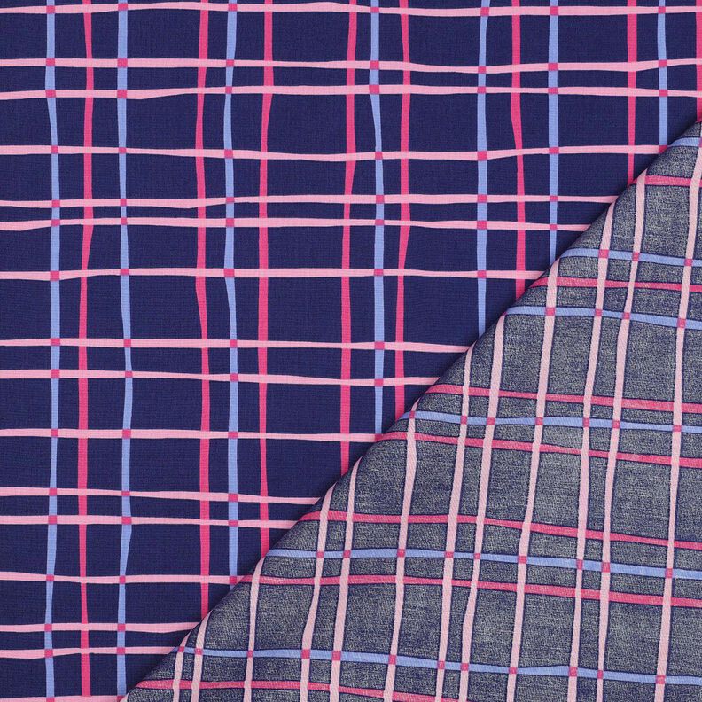 Bomullspoplin Vågiga rutor | Poppy Fabrics – indigo/rosa,  image number 4