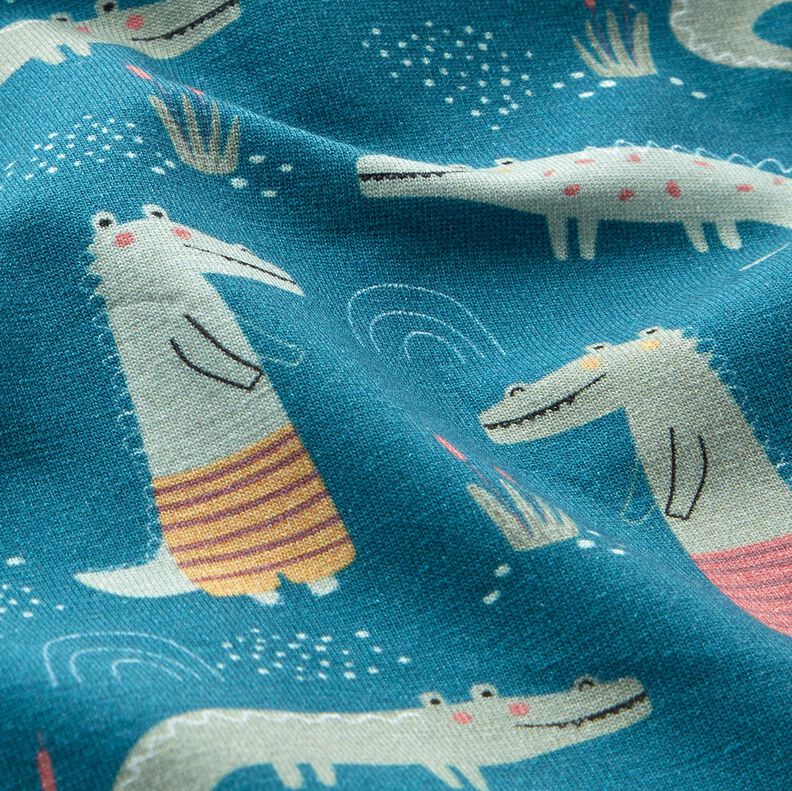 Bomullsjersey glada krokodiler – havsblå,  image number 2